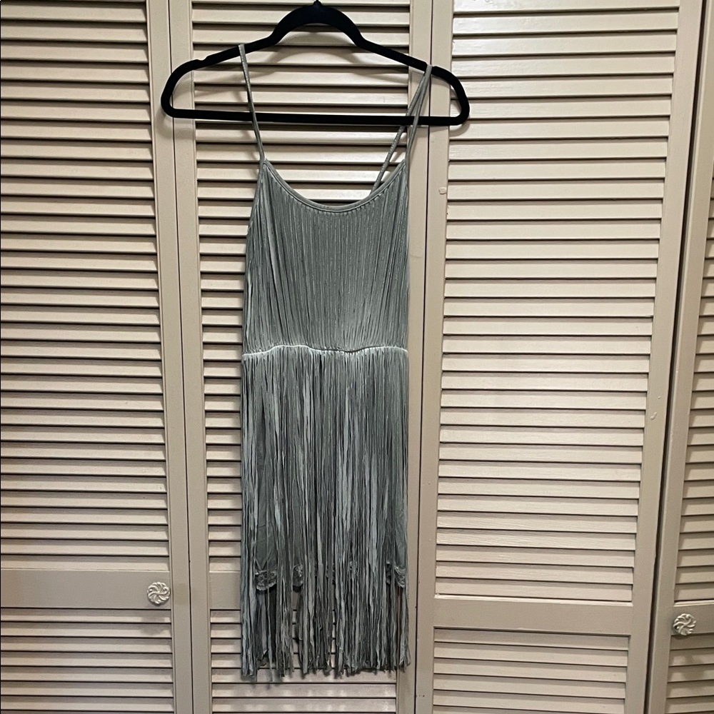 POL Fringe Mini Dress in Gray